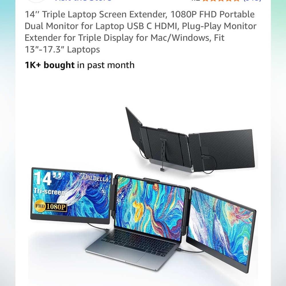 New Amazon Black Triple Laptop Screen Extender